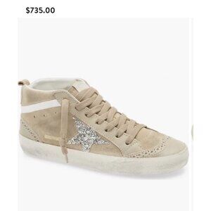 Golden Goose Mid Star Beige Glitter Sneakers Womens Suede & Leather Embellished